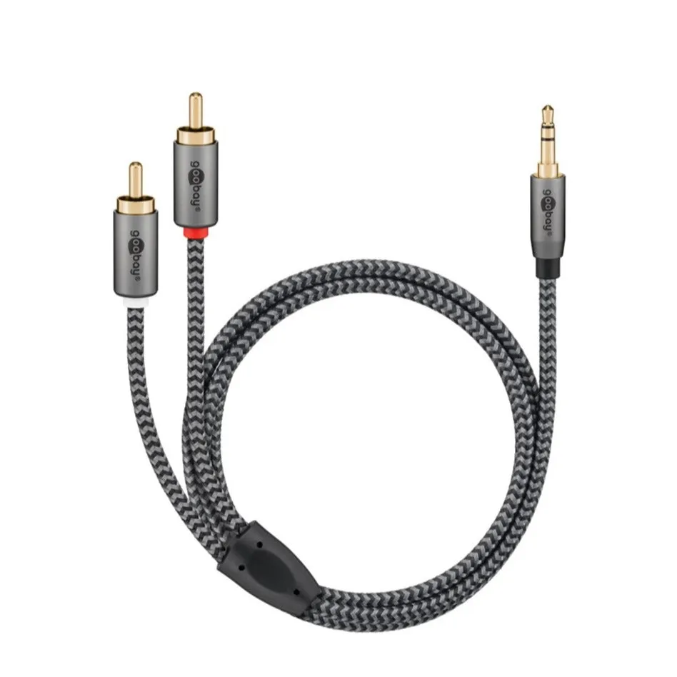 Goobay - (5m) 3.5mm audio adapter cable AUX to stereo RCA plug (65290) - Sharkskin Grey