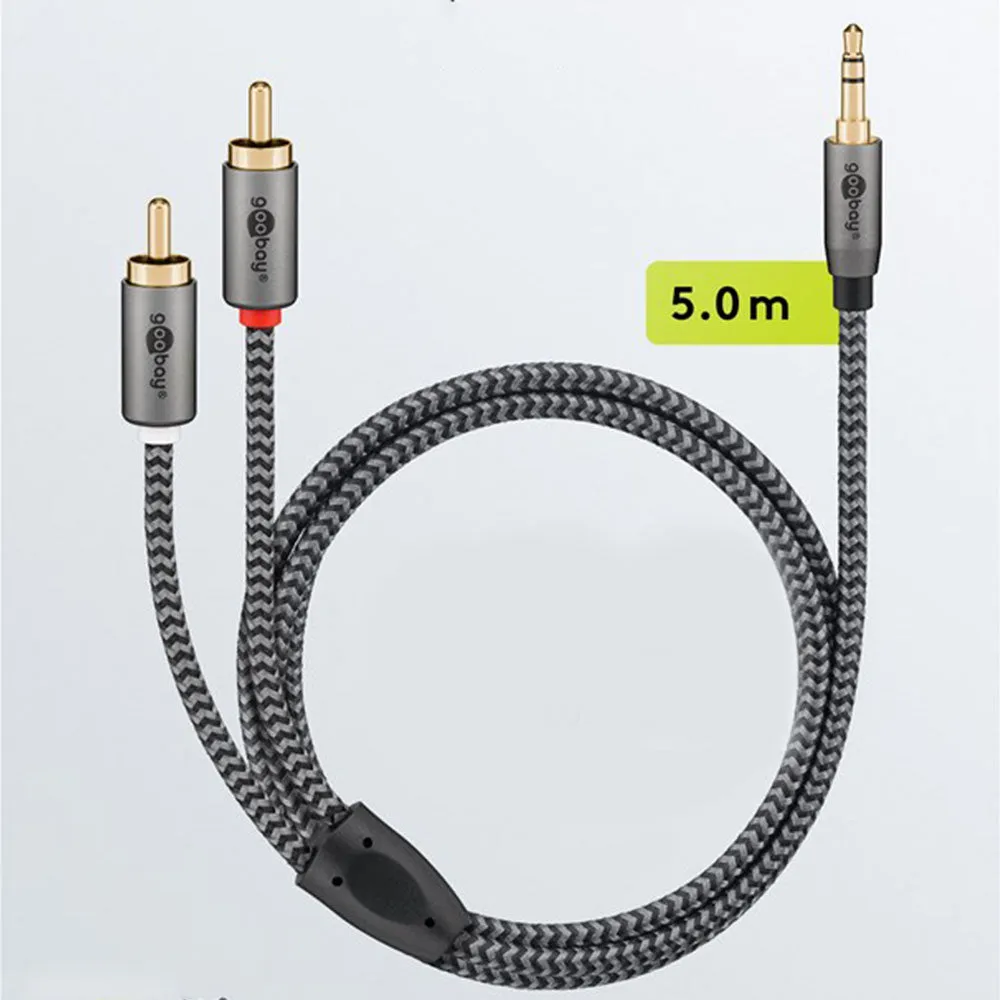 Goobay - (5m) 3.5mm audio adapter cable AUX to stereo RCA plug (65290) - Sharkskin Grey