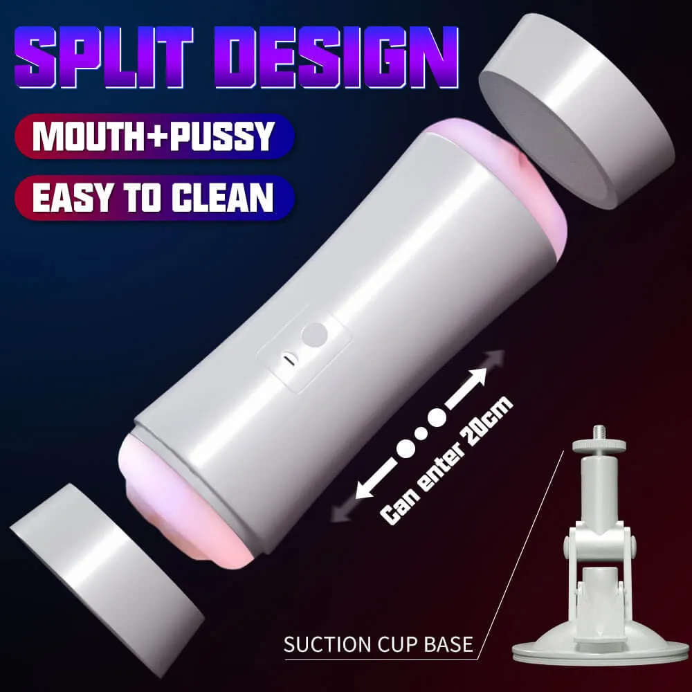 Hands Free Masturbation Dual Channel Oral Vagina Masturbator Silicone Pocket Pussy Blowjob