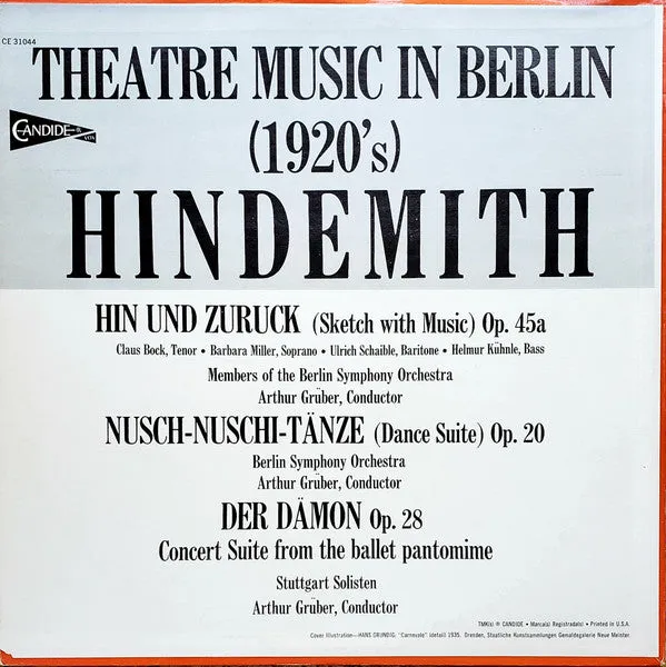 Hindemith* - Theatre Music In Berlin (1920's) - LP