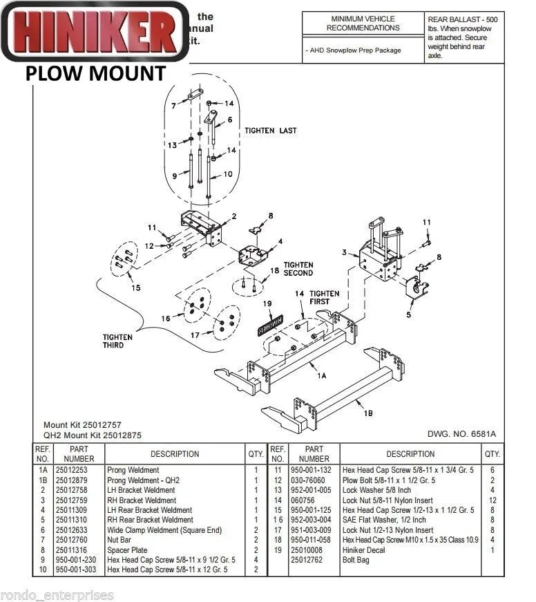 Hiniker Snowplow Mount - Quick Hitch 1 (QH1), 2010-2012 Dodge RAM 4x4 2500-3500, 25012757