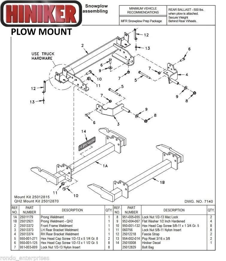 Hiniker Snowplow Mount - Quick Hitch 1 (QH1), 2011-2014 Chevy/GMC K2500-3500HD, 25012815