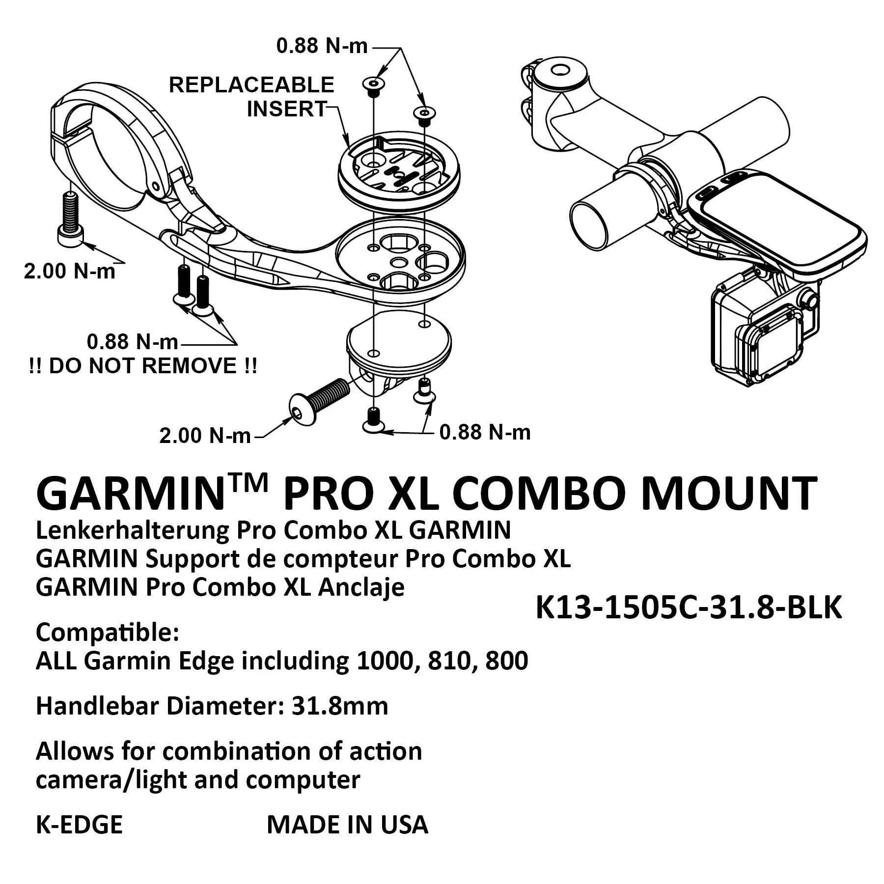 K-Edge Garmin Pro Xl Combo Mount (Black)