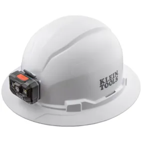 Klein Tools 60406RL Hard Hat, Rechargeable Headlamp, Non-vented, Full Brim Style, Padded Self-Wicking Odor-Resistant Sweatband, Tested up to 20kV, White