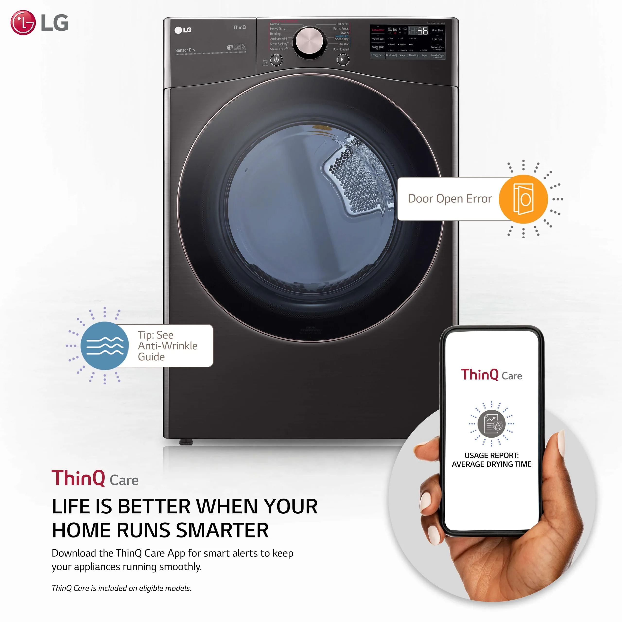 Lg DLEX4000B 7.4 cu. ft. Ultra Large Capacity Smart wi-fi Enabled Front Load Electric Dryer with TurboSteam™ and Built-In Intelligence