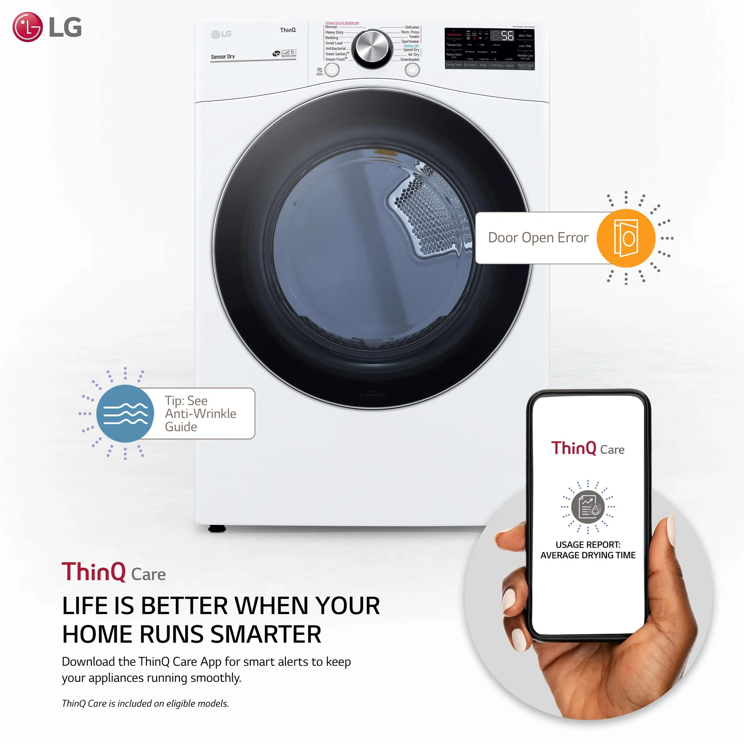 Lg DLGX4201W 7.4 cu. ft. Ultra Large Capacity Smart wi-fi Enabled Front Load Gas Dryer with TurboSteam™ and Built-In Intelligence