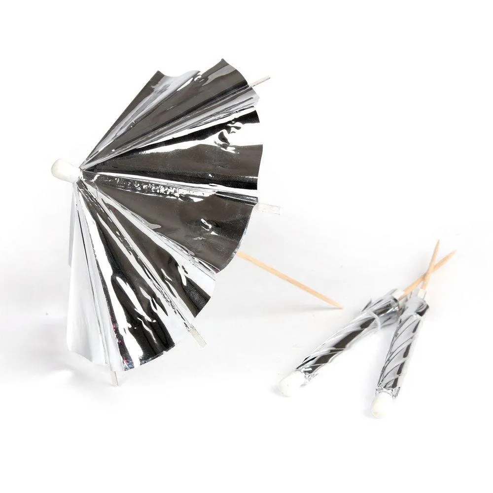 Long Silver Cocktail Umbrella, Add the Perfect Touch of Fun to Holiday or New Year's Eve Cocktails!