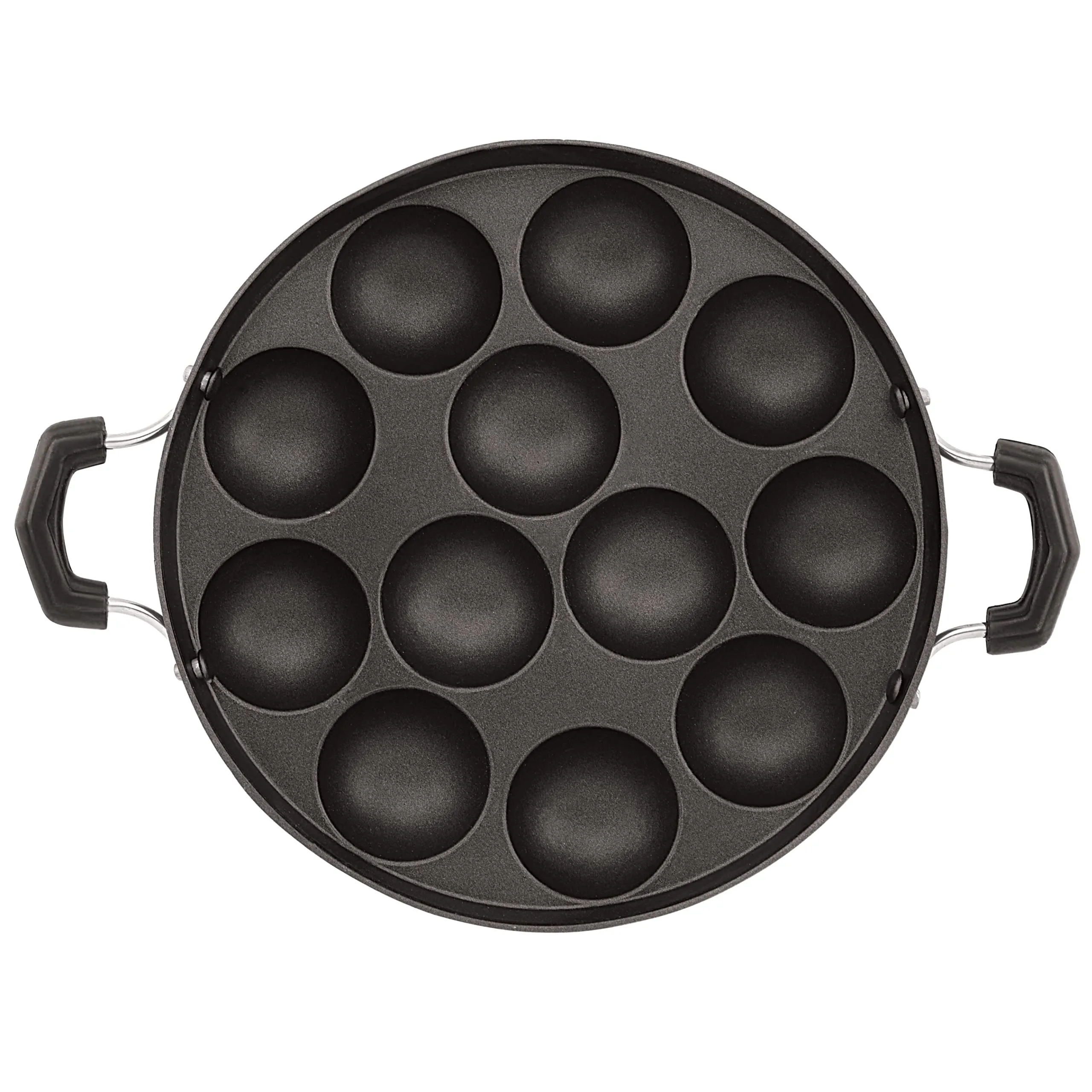 Magnus Non Stick 12 Cavities Appam Patra/Paniyarrakal/Paniyaram/Appam Pan Cake Maker/gunta ponganalu with Lid 24 cm, Black, Gas Top Compatible Only, Medium