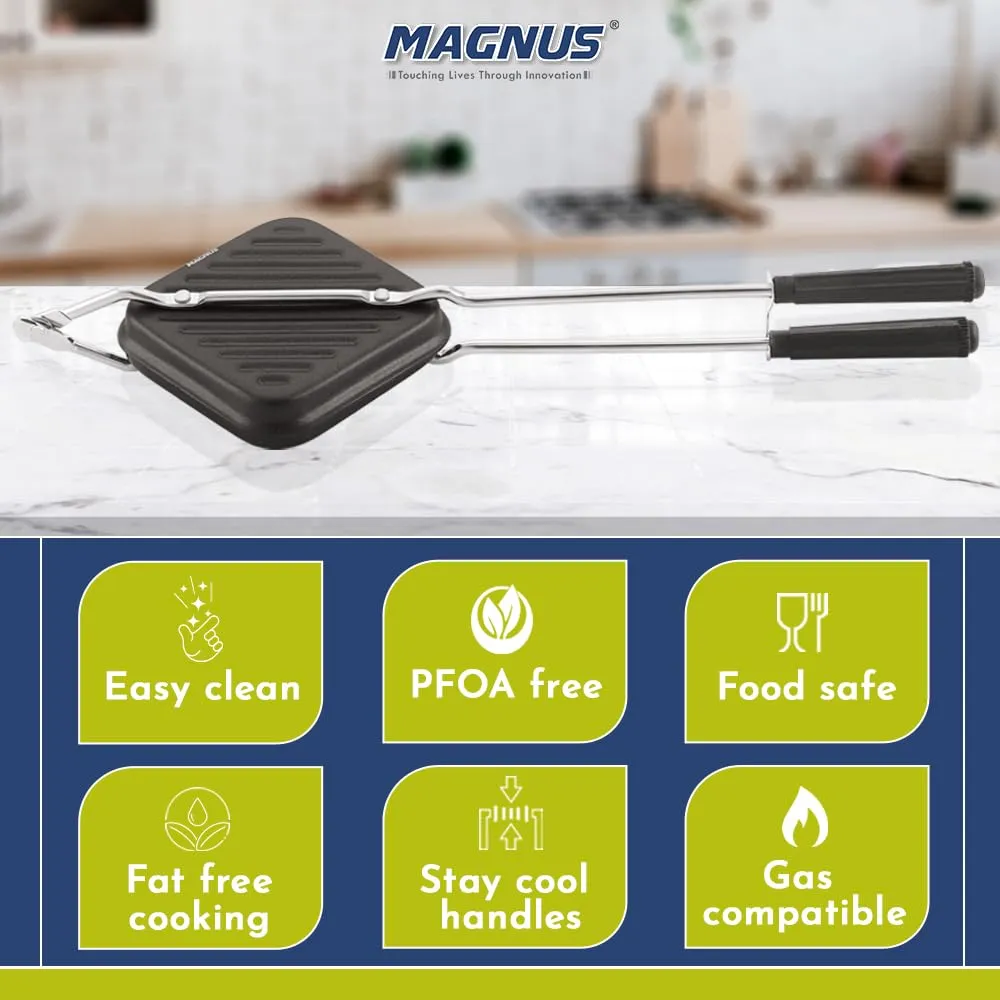 Magnus Non-Stick Crunchy Sandwich Toaster with Durable Cast Iron Build, Ideal for Gas and Induction, Comes with an Ergonomic Bakelite Handle for Easy Grip