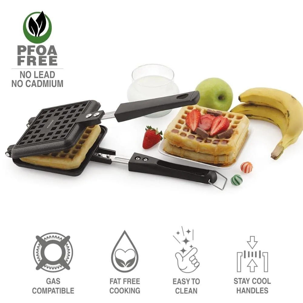 Magnus Optima Aluminium Waffle Maker with Non-Stick Coating, Quick Uniform Heating, Easy Waffle Release, Comfortable Cool-Touch Bakelite Handle, For Gas Stoves - Black