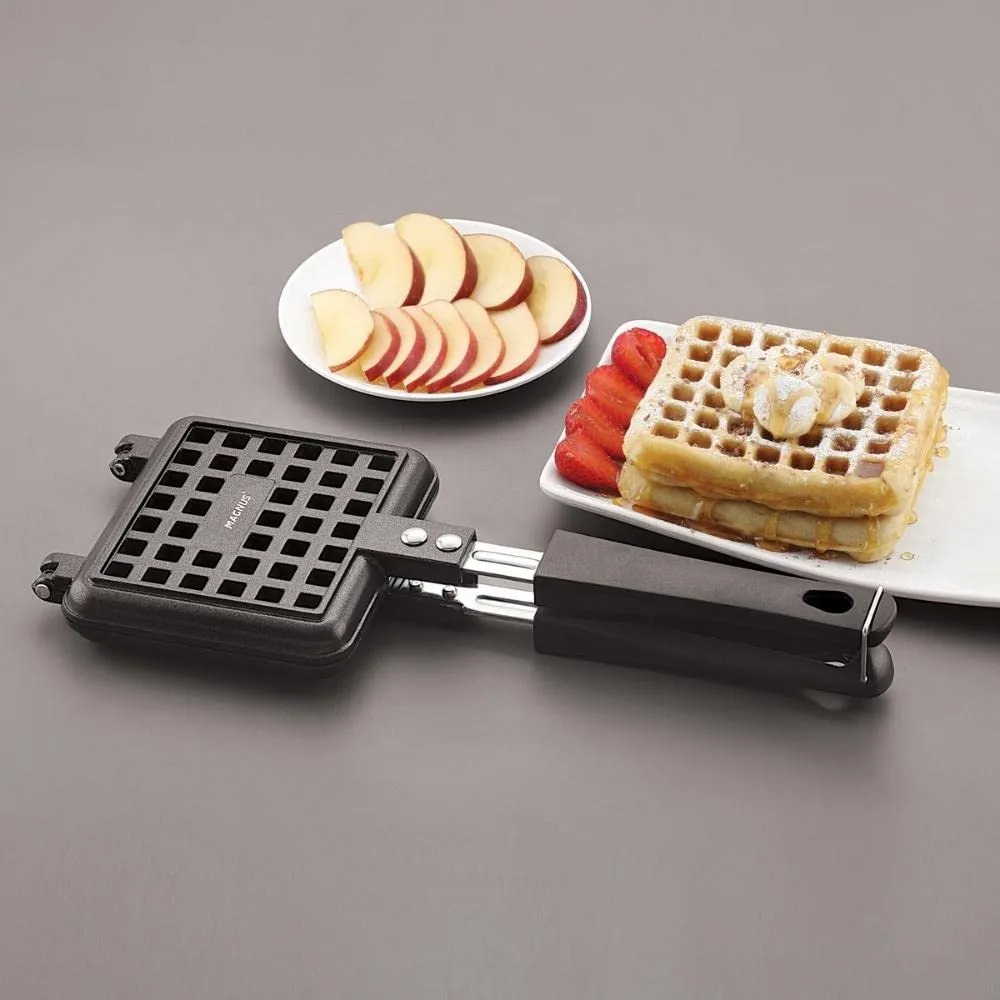 Magnus Optima Aluminium Waffle Maker with Non-Stick Coating, Quick Uniform Heating, Easy Waffle Release, Comfortable Cool-Touch Bakelite Handle, For Gas Stoves - Black