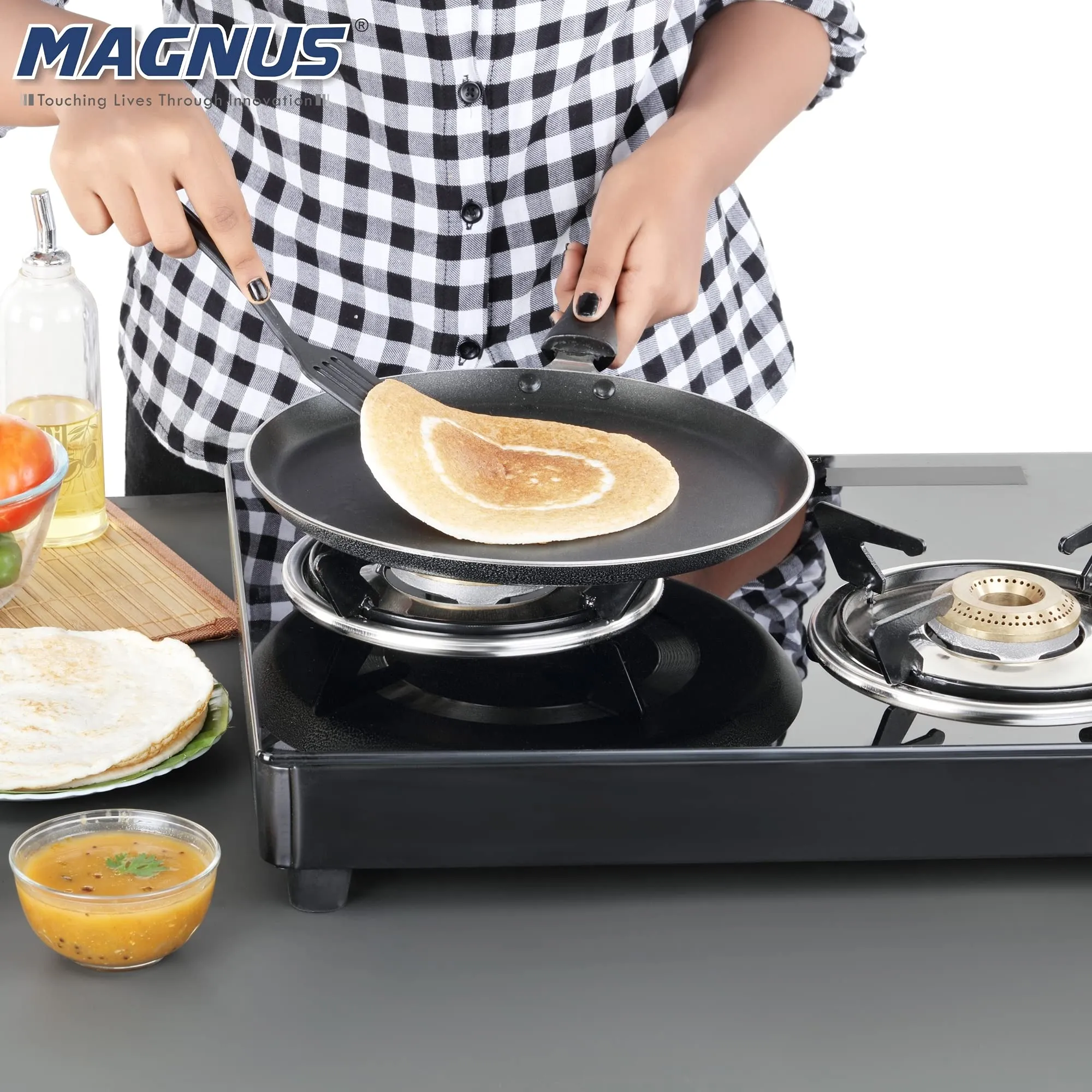 Magnus Optima Non-Stick Aluminum Dosa/Roti Tawa, Gas Stove Compatible,240 mm, 3 mm Thickness, (Grey & Black))