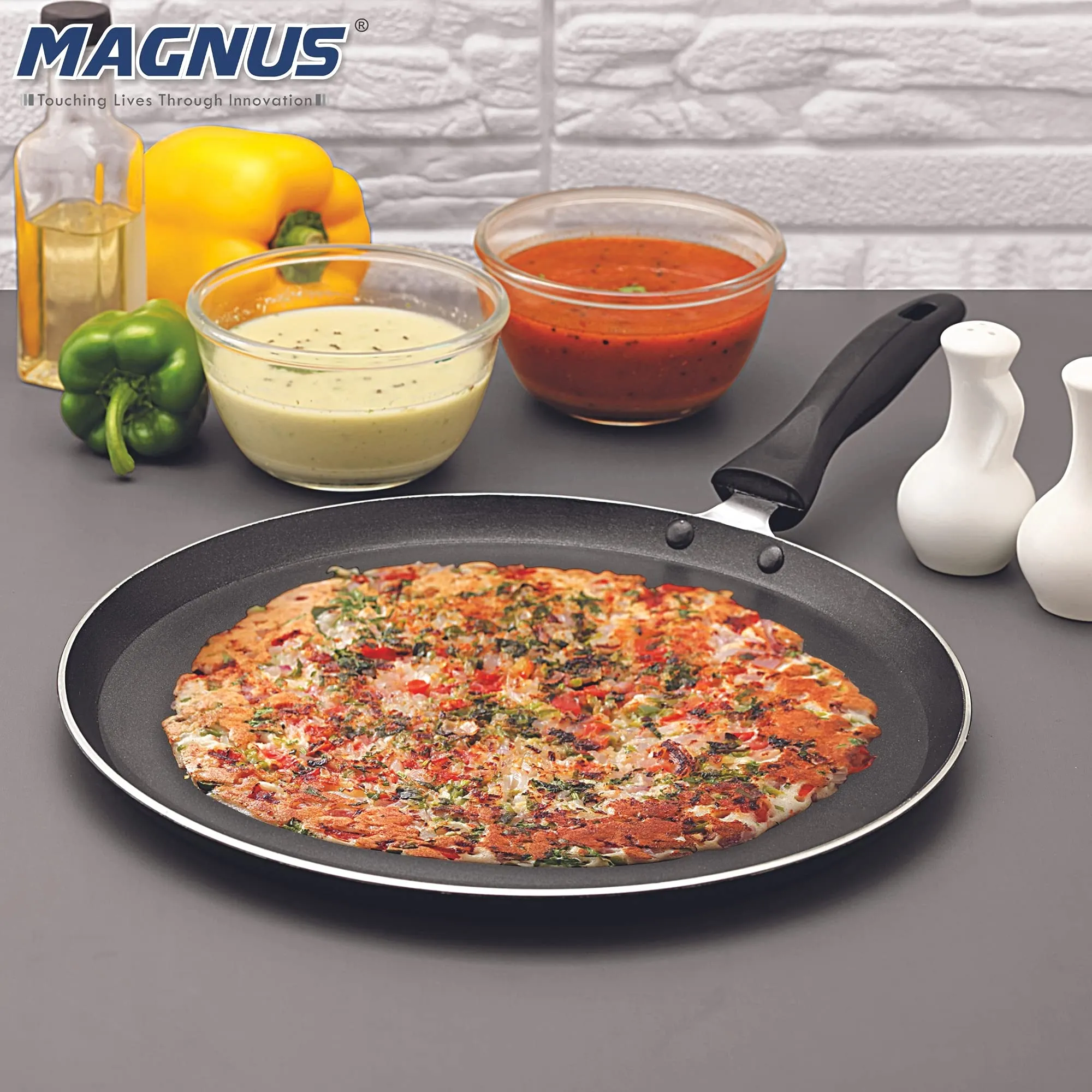 Magnus Optima Non-Stick Aluminum Dosa/Roti Tawa, Gas Stove Compatible,275 mm, 3 mm Thickness, (Grey & Black)