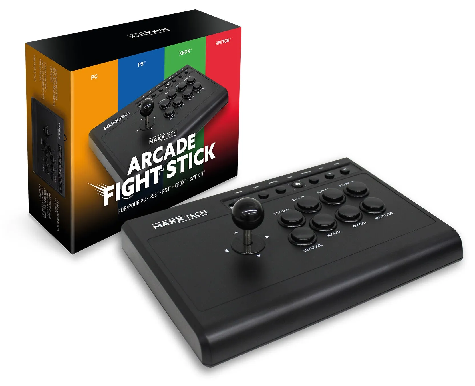 Maxx Tech MXT-AD-MULTI Arcade Fight Stick Black USB Joystick Analogue / Digital Android, Nintendo Switch, PC, PlayStation 4, Playstation 3, Xbox One, Xbox One S, Xbox One X