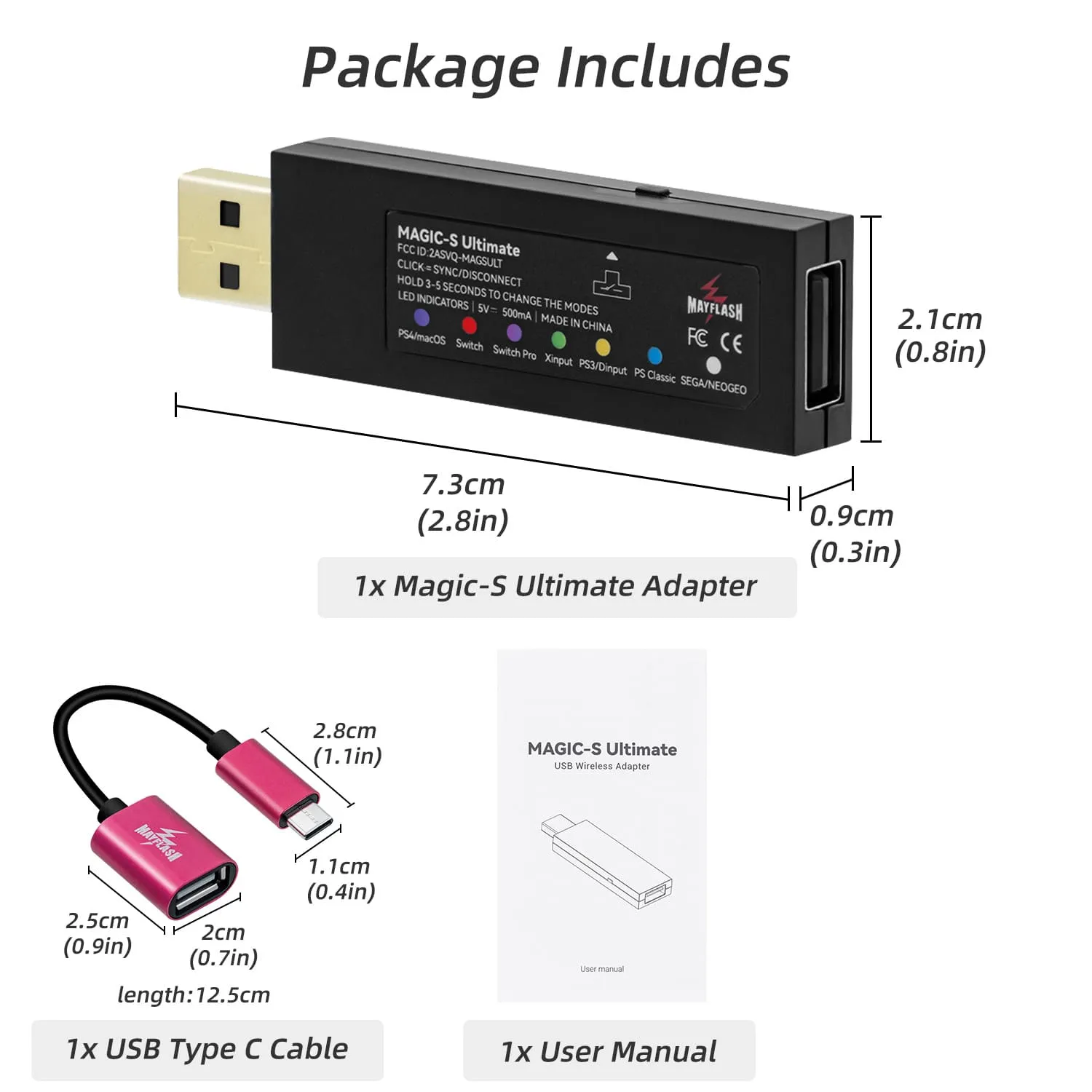 MayFlash Magic-S Ultimate Wireless Bluetooth USB Adapter for PS4/Switch/macOS/Windows/Raspberry Pi