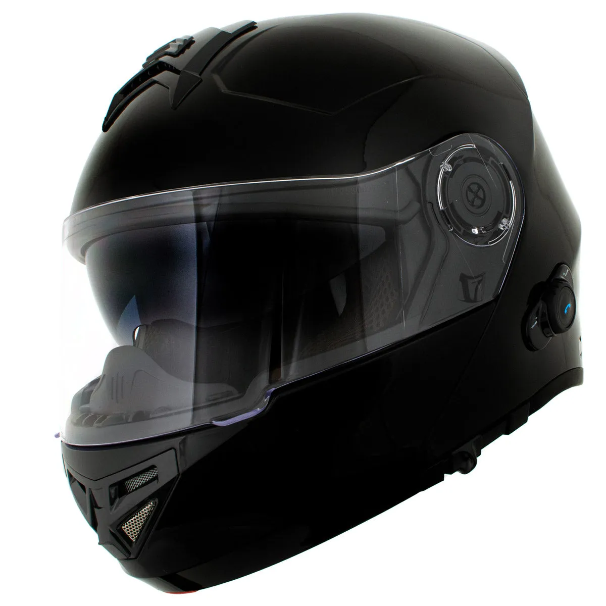 Milwaukee Helmets H7000 Glossy Black 'Mayday' Modular Motorcycle Helmet w/ Intercom - Built-in Speaker and Microphone for Men / Women