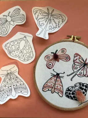 Moths - Peel Stick and Stitch Hand Embroidery Patterns for DIY Crafting