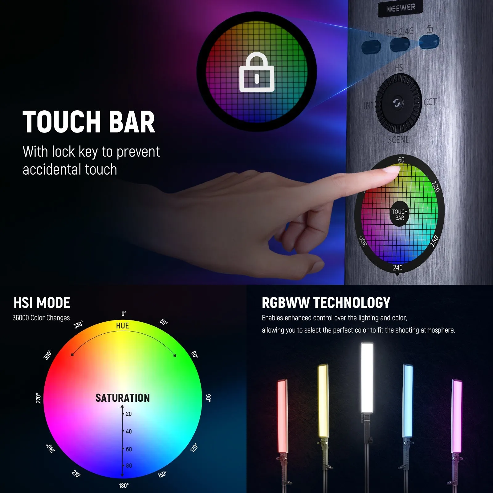 NEEWER BH30S RGB LED Tube Light Wand