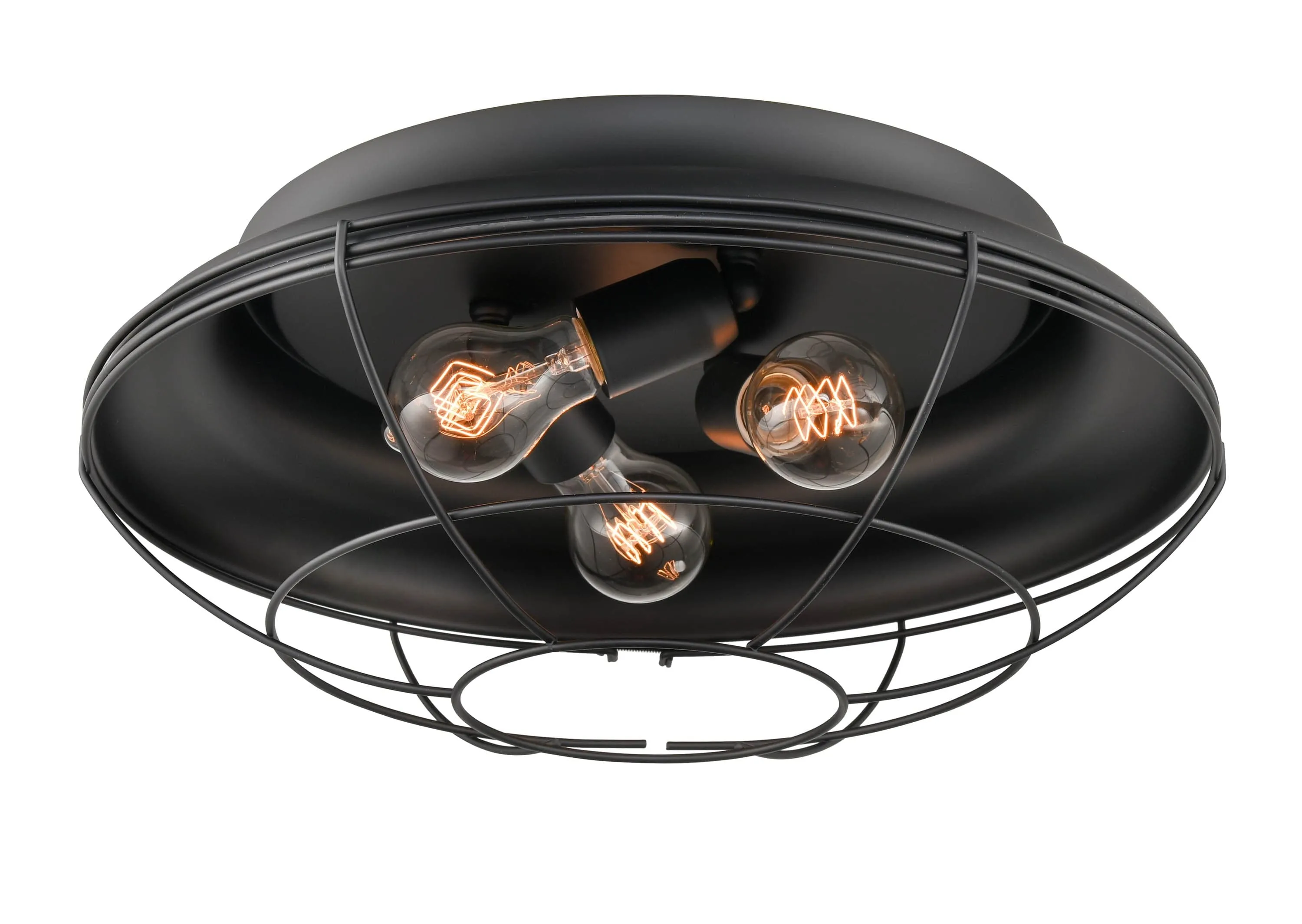 Neo-Industrial Flush Mount Fixture - Matte Black - Wire Guard - 17.25in. Diameter - E26 Medium Base