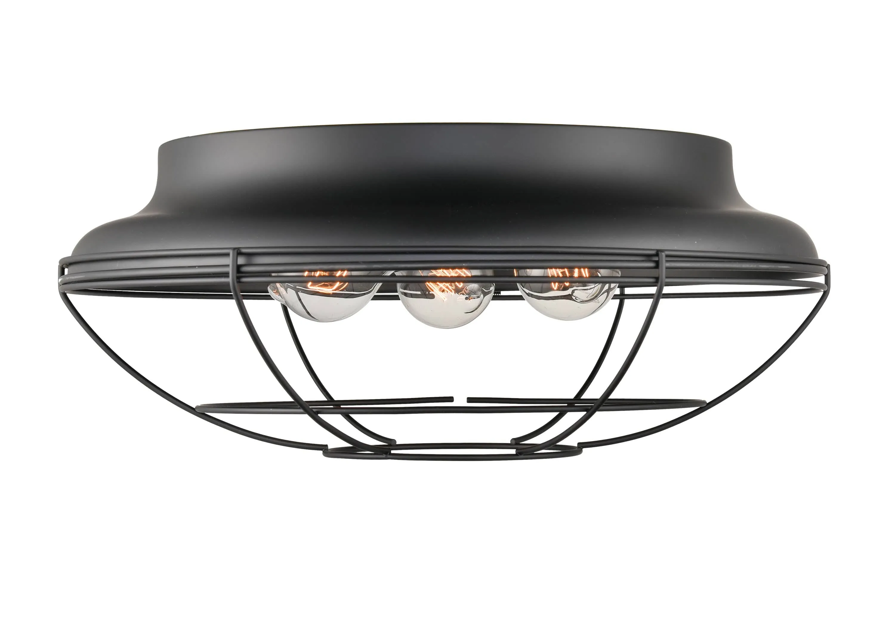 Neo-Industrial Flush Mount Fixture - Matte Black - Wire Guard - 17.25in. Diameter - E26 Medium Base