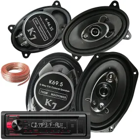 Package - Kenwood KDC-118 In-Dash 1-DIN CD Car Stereo Receiver w/ Front AUX Input   Pair Of K7 K-46.3S 4x6-Inchs 180W 3-WAY   Pair Of K69.5 6"x9" 700W 5-WAY Car Audio Speakers   100ft Speaker Wire