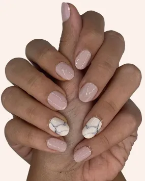 Pink Marble Stick on Gel Nails