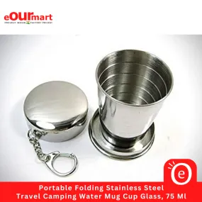 Portable Folding Stainless Steel Travel Camping Water Mug Cup Glass with Keyring, 75 Ml