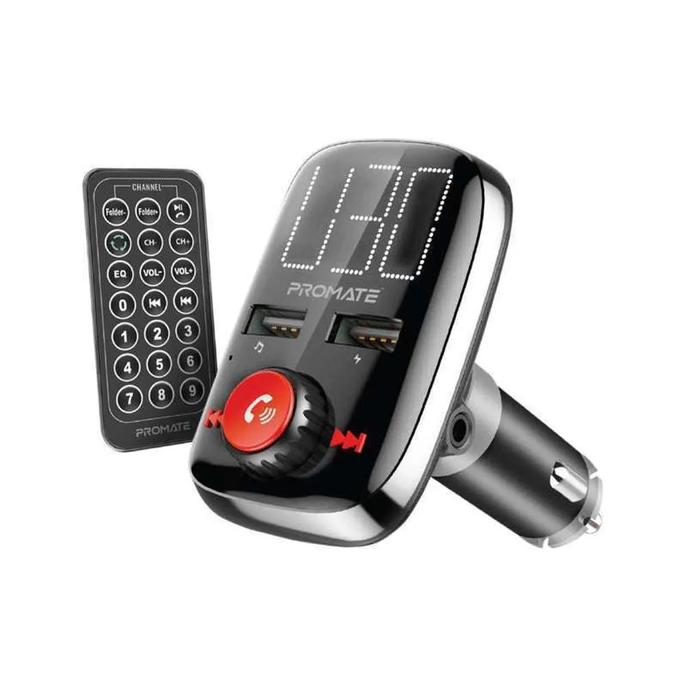 Promate FM Transmitter MicroSD/AUX/USB/BT Dual USB Ports