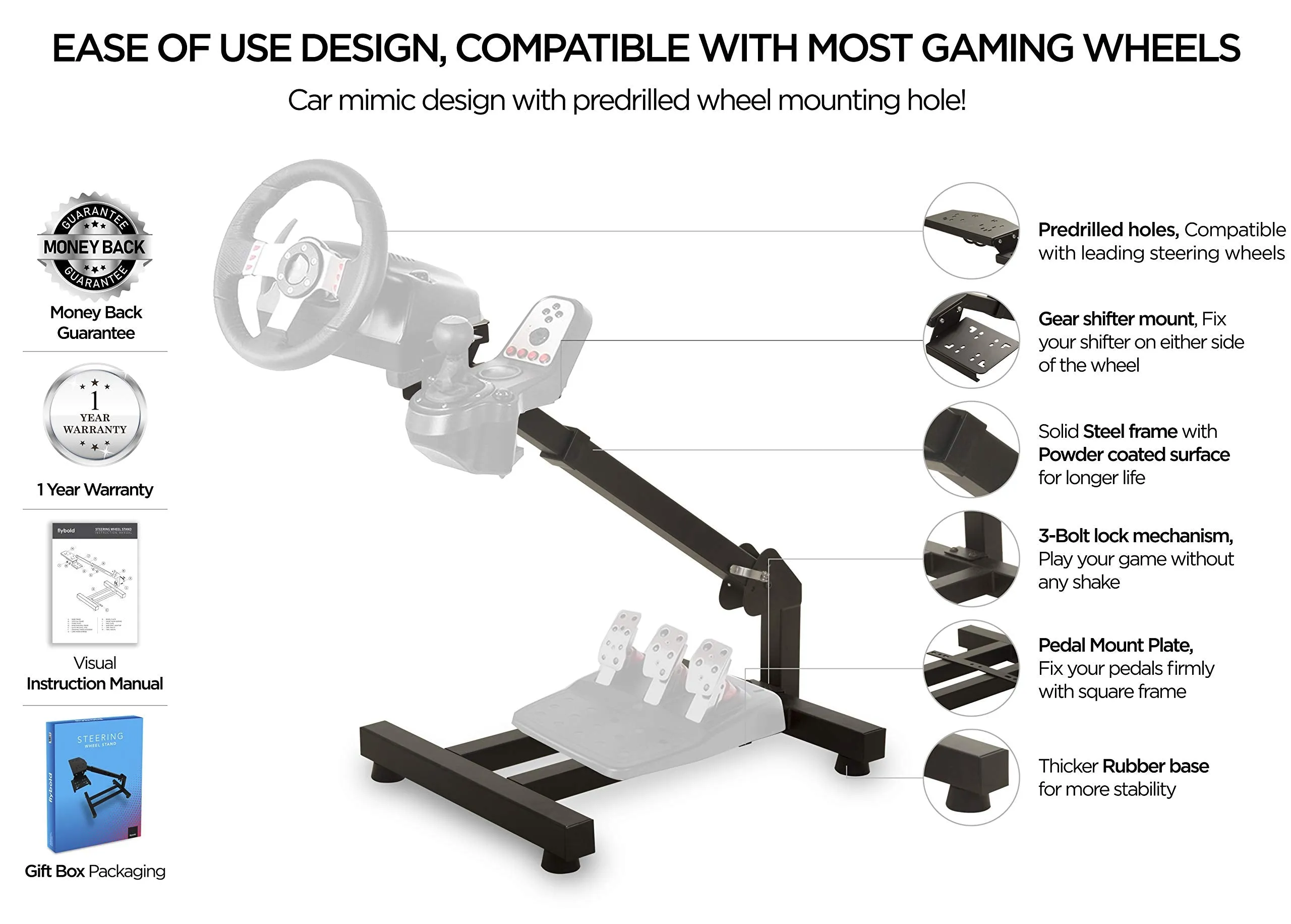 Racing Wheel Stand Steering Wheel Stand Sim Racing Stand with Shifter Compatible