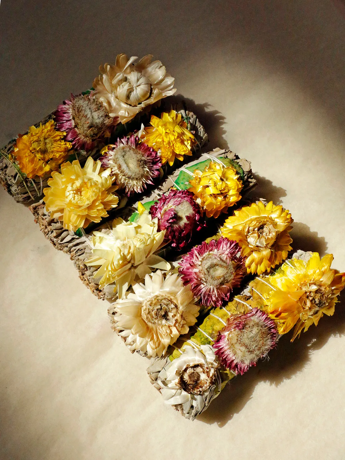 White Sage with Decorated Paper Flower Smudge Stick