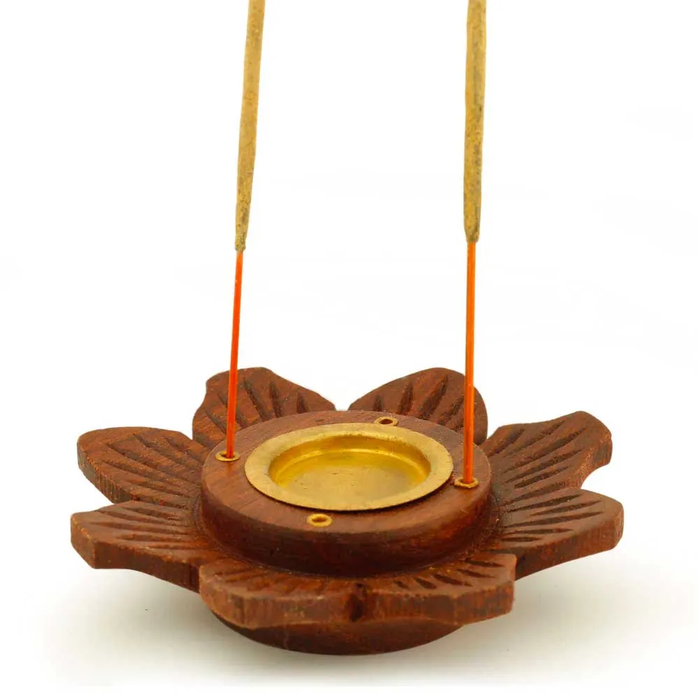 Wooden Rosewood Lotus Incense Burner - for sticks & cones