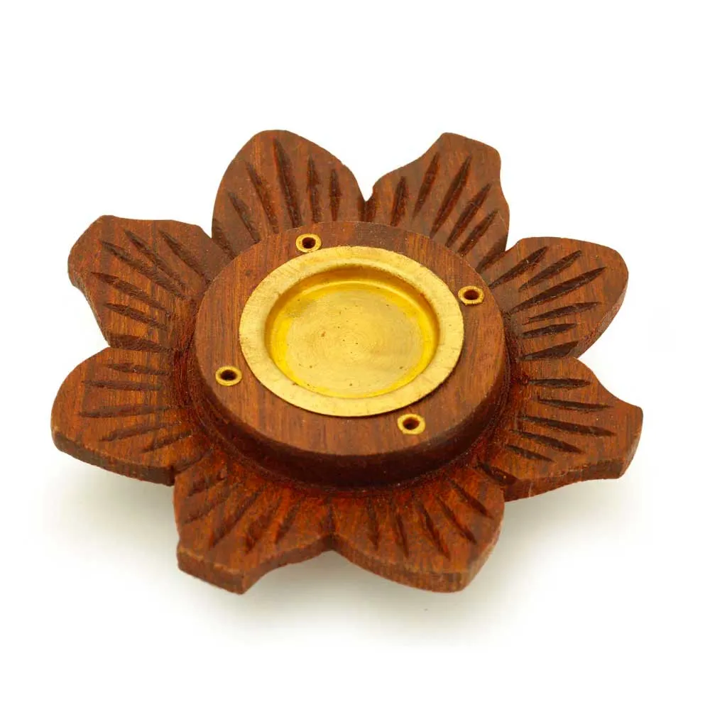 Wooden Rosewood Lotus Incense Burner - for sticks & cones