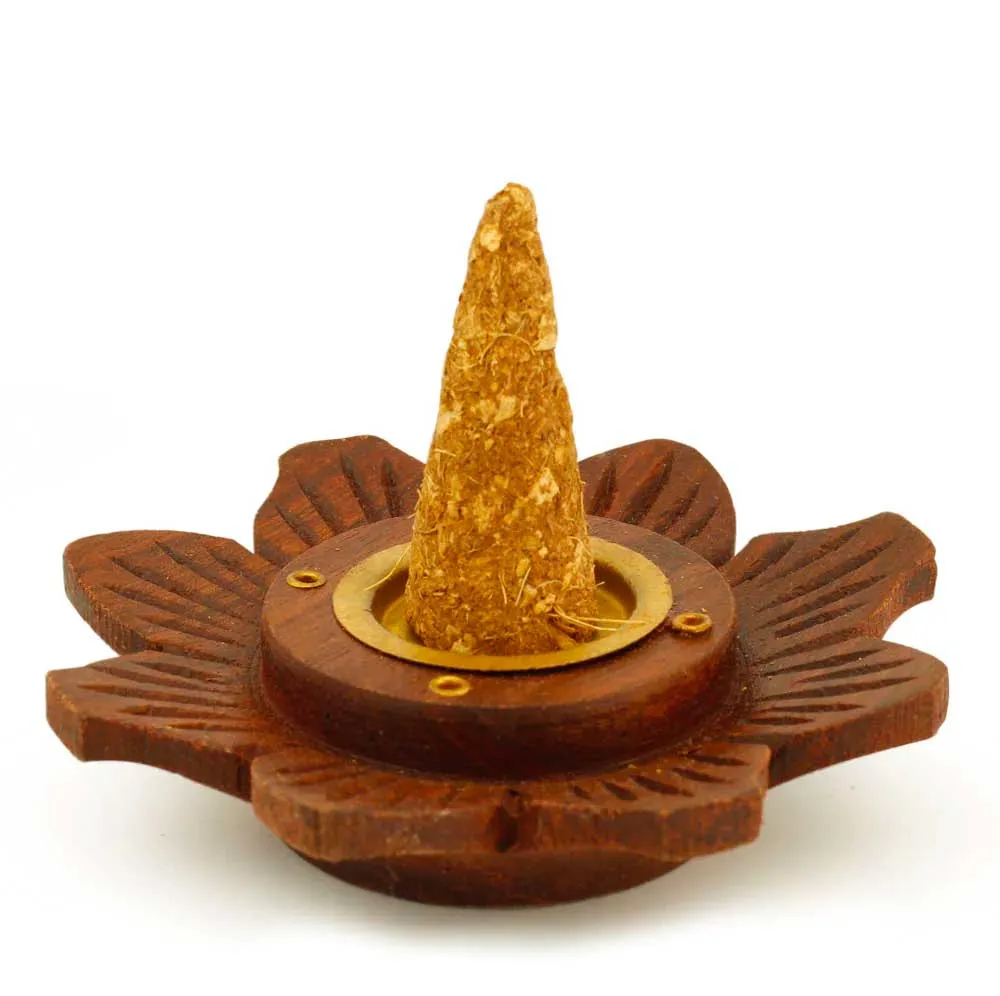 Wooden Rosewood Lotus Incense Burner - for sticks & cones